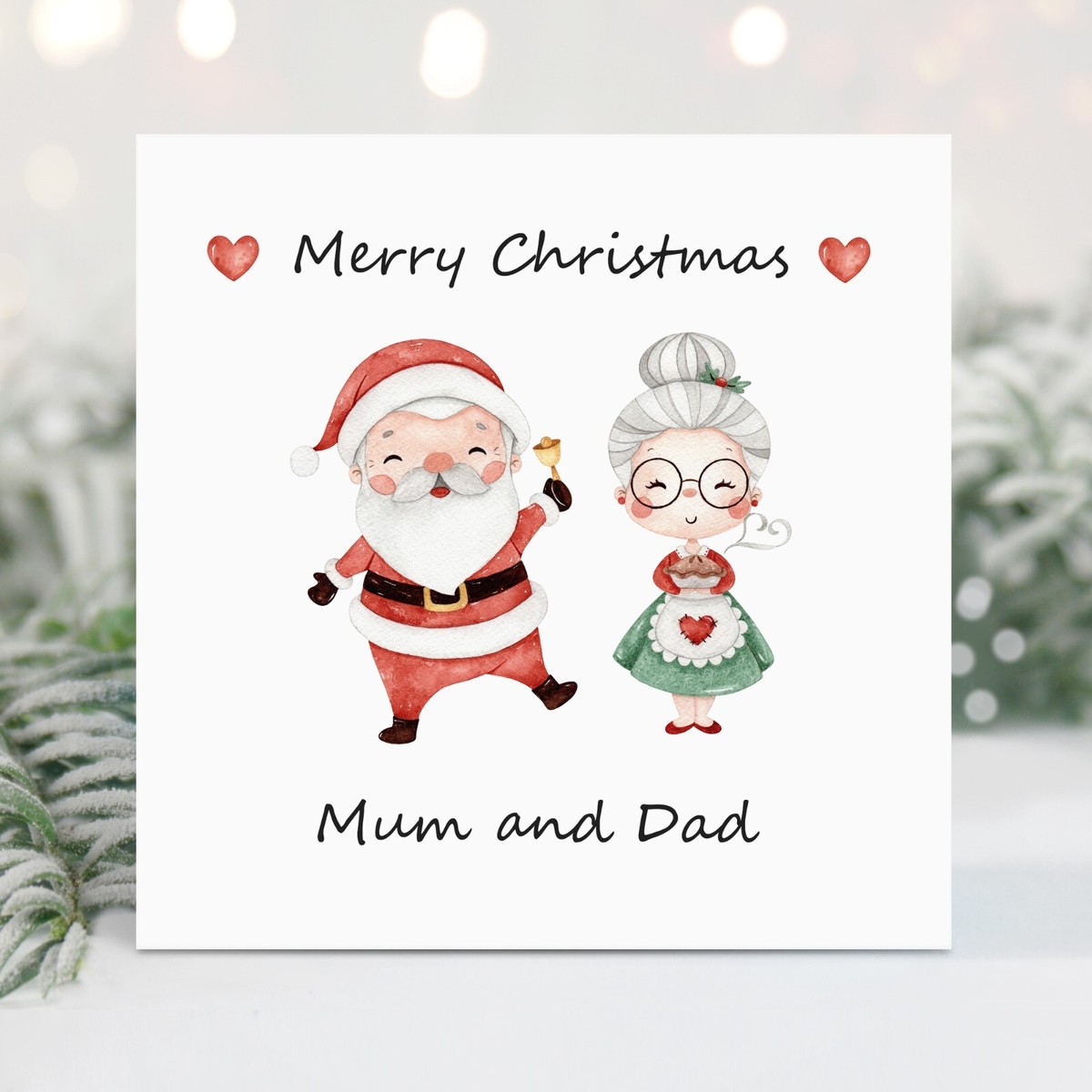 Handmade Personalised Christmas Card Mr Mrs Claus Mum Dad