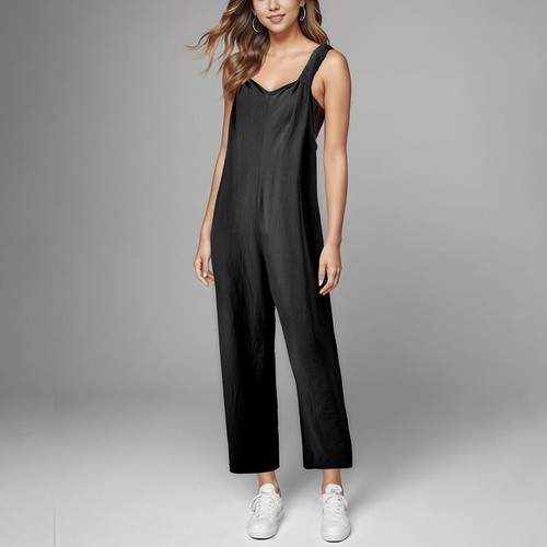 Women Comfy Jumpsuits Wide Leg Long Pants Ladies Sleeveless Beach Plain Romper - Picture 10 of 30
