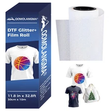 QOMOLANGMA 11.8in x 32.8ft DTF Glitter Transfer Film Roll Cold Peel US Stock