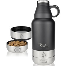 Milu Trinkflasche Hunde für Unterwegs 950ml Wasserflasche mit Futternapf schwarz
