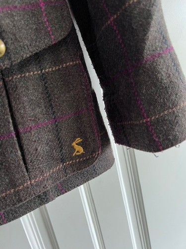 Joules Tweed Field Coat Jacket Green Wool Check Country Coat UK 10 - Picture 4 of 7
