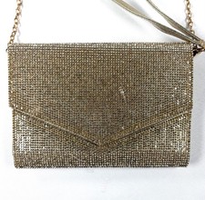 Gold Rhinestone Envelope Clutch Purse Crossbody Chain Strap Evening Bag