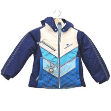 Obermeyer Sierra Kids Ski Snow Jacket Blue Teal Multi Color Chevron Hooded Sz 4