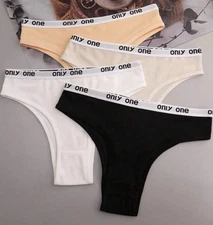  Women 4pcs Elastic Letter Waistband Comfort T-String Briefs Knickers Size S