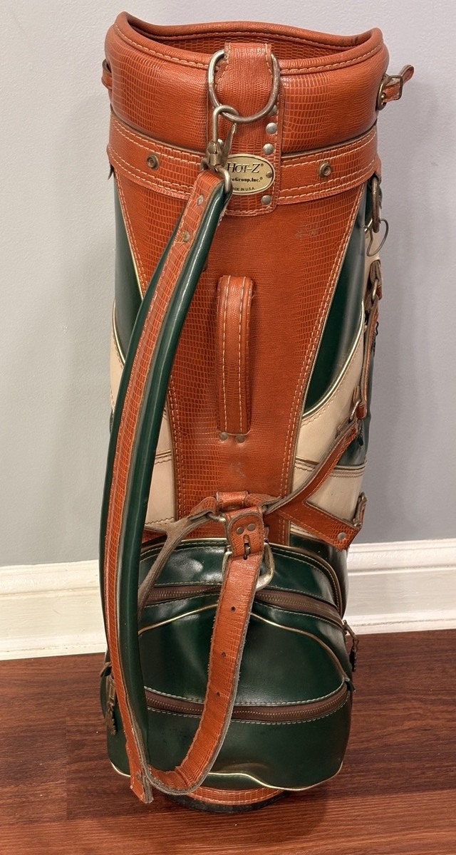 Vintage Hot Z Light Brown Leather Golf Bag Cart Bag w/ Hood Made