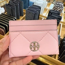 Tory Burch Willa Soft Quilt Slim Card Case Wallet 165934 Pink Plie
