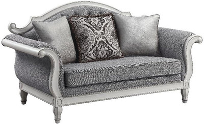 Florian Gray Tufted Loveseat with 3 Pillows in Antique White Finish