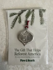 Plow & Hearth Solid Pewter Christmas Ornament Reforest USA New in Org Pkg