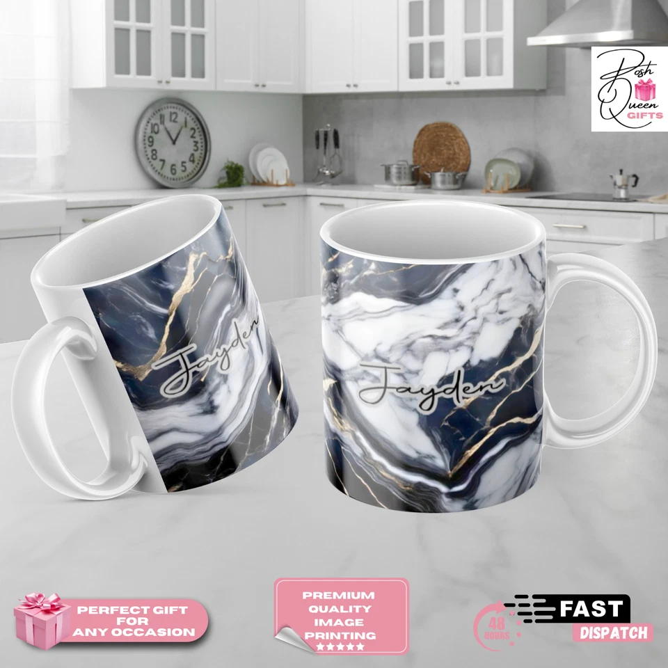Personalised Coffee Mug Black Marble Cup Gift for Her Him Gift for Him and Her - Image 4 of 4
