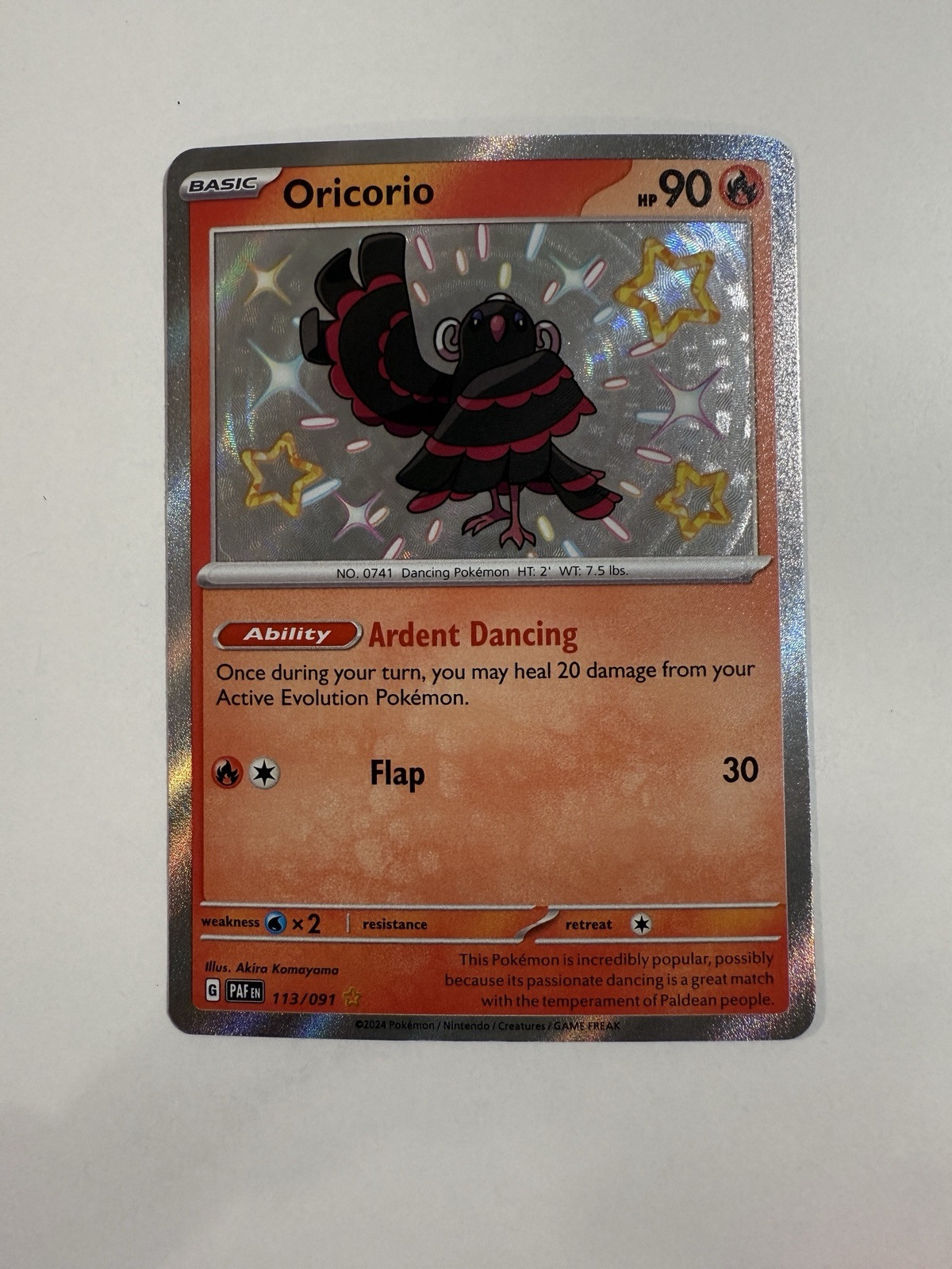 Pokémon Oricorio 113/091 Scarlet & Violet Paldean Fates Shiny Holo Rare - NM