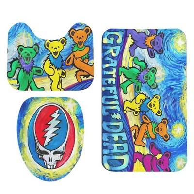 3 pcs bathroom set. Carpet and toilet seat cover. Grateful Dead bears