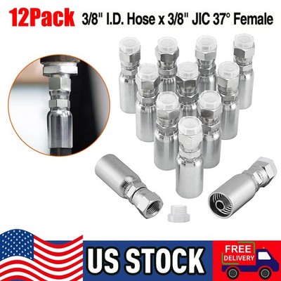 (12) New 3/8'' Hydraulic Hose End Fittings: 3/8'' I.D. Hose x 3/8'' JIC 37 ° Female