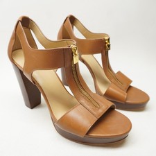 NEW Michael Kors Berkley Mid Luggage Leather Platform Sandal Tan Womens Sz 9M