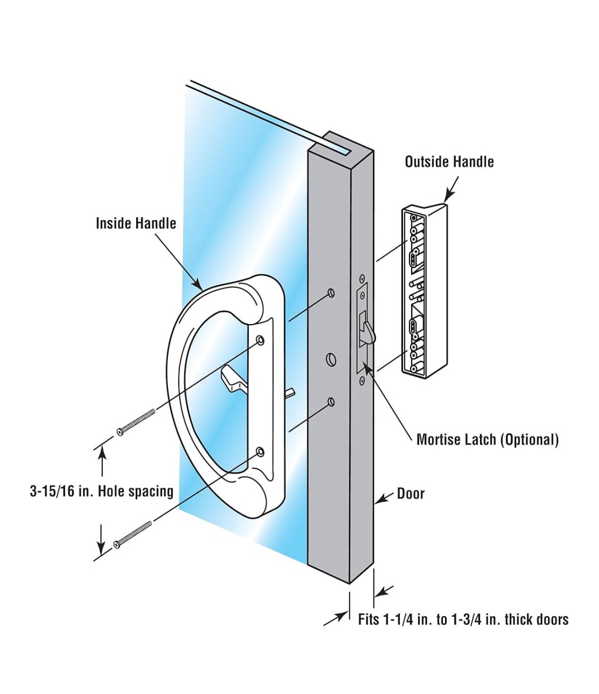 Prime-line Sliding glass Door Handle Set, 3-15/16 in., Diecast, Black #C 1224