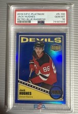 2019 OPC Platinum Jack Hughes RC Retro Blue Rainbow #/149 PSA 10 GEM MINT ROOKIE