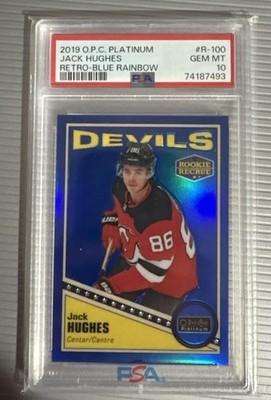 2019 OPC Platinum Jack Hughes RC Retro Blue Rainbow #/149 PSA 10 GEM MINT ROOKIE