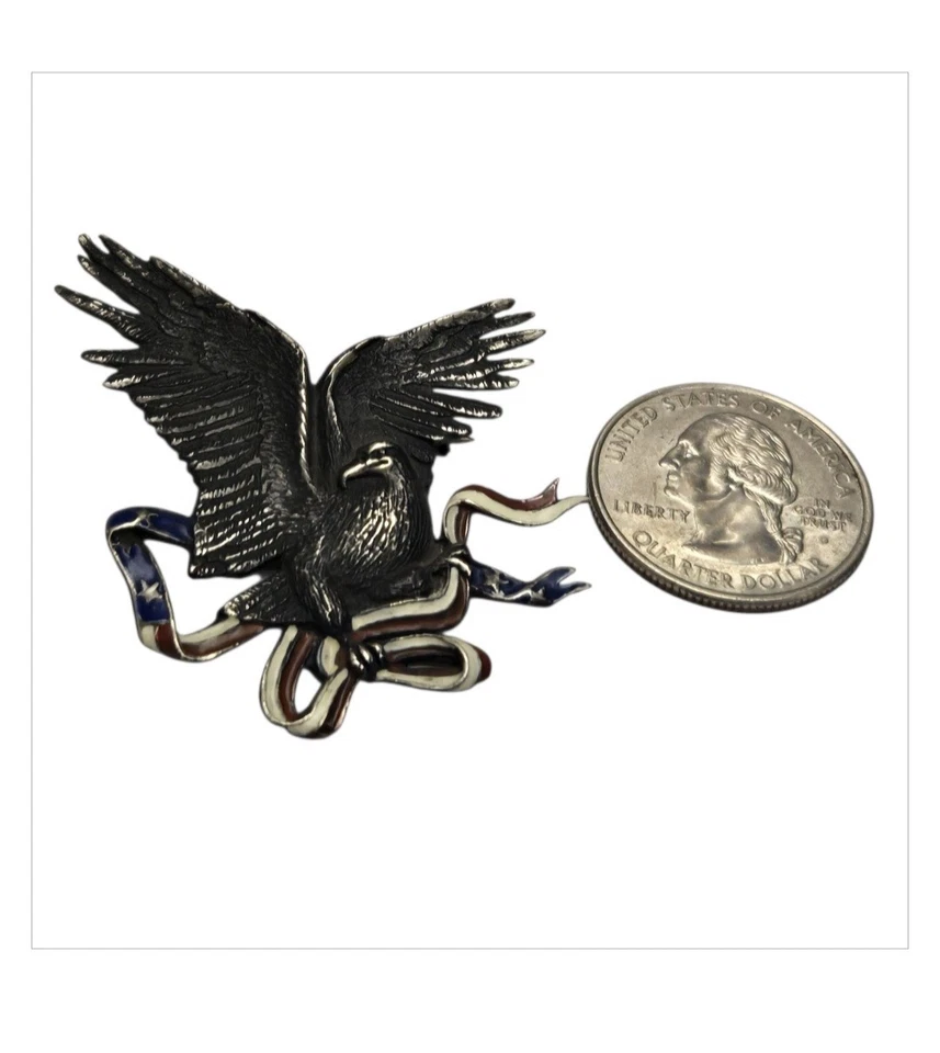 Broche raro prata esterlina bandeira esmaltada americana águia - Imagem 2 de 4