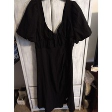 Pretty little things puff sleeve maxi ruched   dress Sz 18 Blk Boho Feminine Y2k