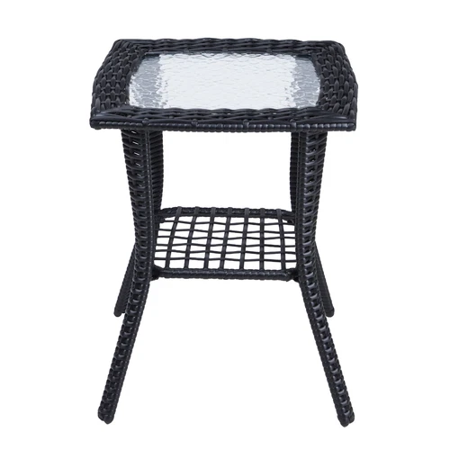 Outdoor Wicker Side Table Rattan End Table with Glass Top for Patio Black - Picture 6 of 12