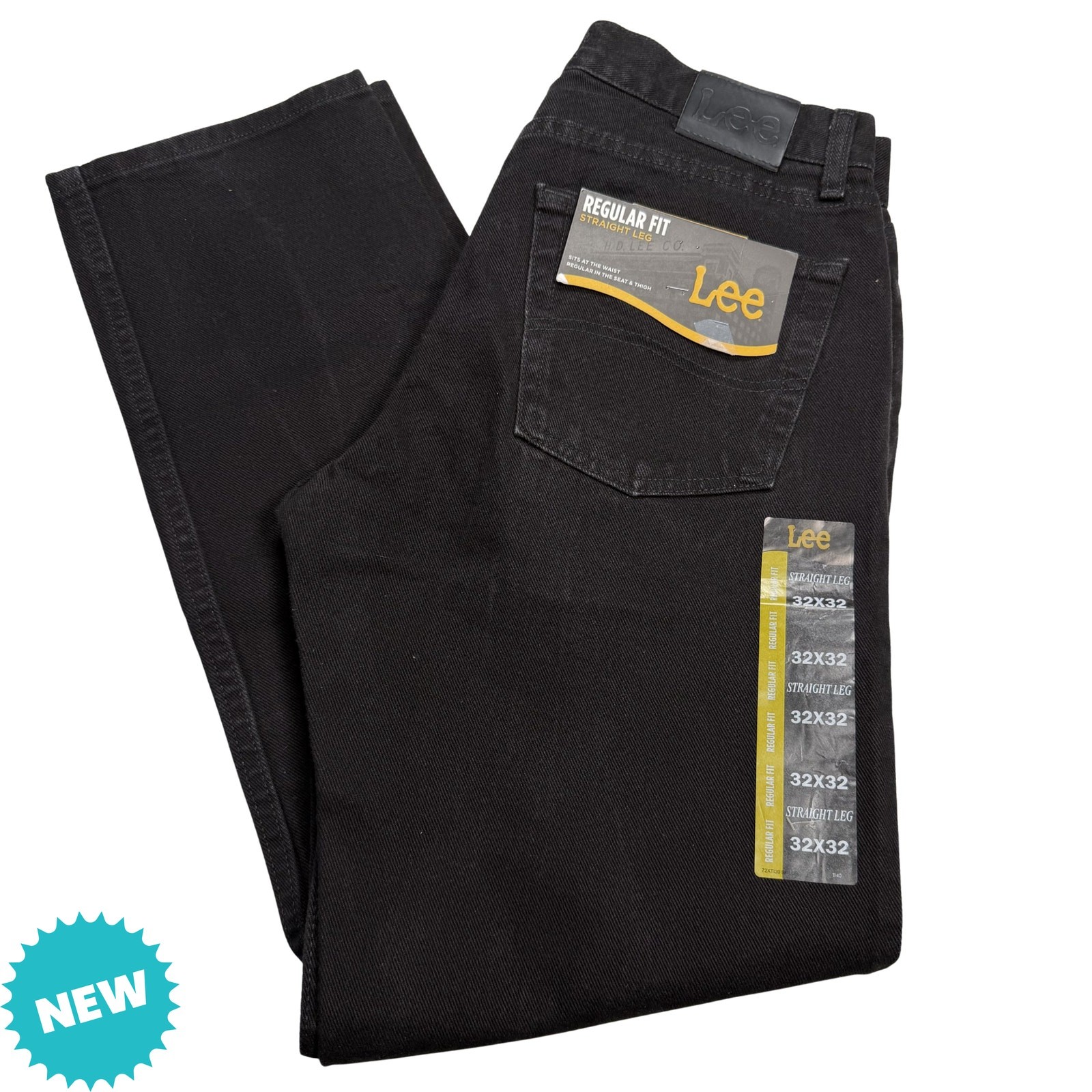 Men's 32x32 Black Regular Fit Straight Leg Cotton New