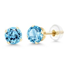 2.00 Cttw 14K Yellow Gold Topaz Stud Earrings  Gemstone Birthstone  6MM 