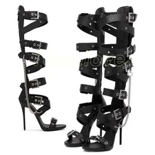 Buckle Knee High Point Gladiator Stiletto Sandals for Women Summer Hot