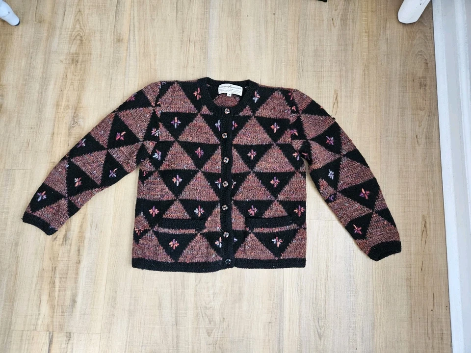 🦙S Suéter Multicolor Conexión Peruana Tejido Nubby 100% Lana Merino Tejido a Mano Foto 2 de 4