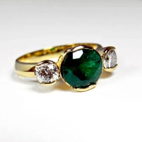 Art Deco 2.90 Ct Natural Emerald Vintage Engagement Ring 14K Yellow Gold FN