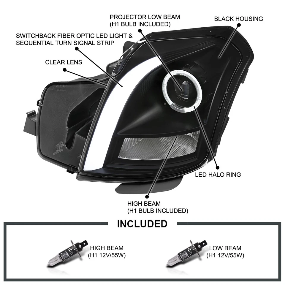 Black Fits 2003-2007 Cadillac CTS Projector Headlights Switchback LED Signal Bar Foto 3 de 4