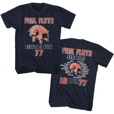 Pink Floyd Animals Tour 1977 Cities Navy Music Band Shirt