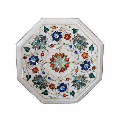 12'' Octagonal white center coffee marble table top inlay malachite home decor