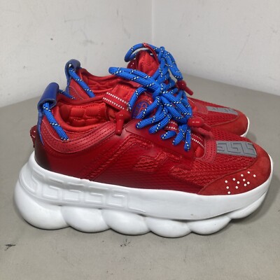 Versace Chain Reaction Sneakers Shoes Size 6.5 (EUR 37) Red & Blue Good Cond