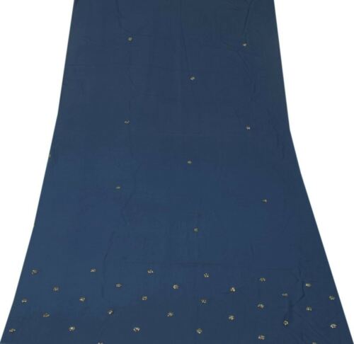 Tissu de ferraille reste de sari vintage en soie Georgette pour couture artisanat gris bleuté - Photo 1 sur 6