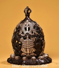 Old Dynasty Pure Bronze Silvering 8 Auspicious Symbol Pattern Hollow Out Censer