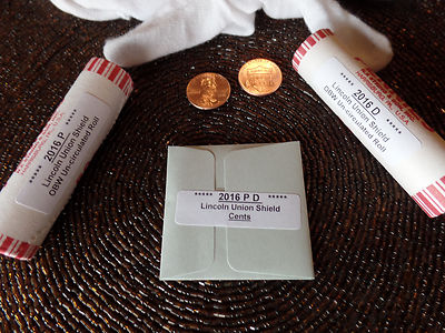 2 rolls 2016 P & D Lincoln Penny Union Shield Cent* With Bonus Free Shipping