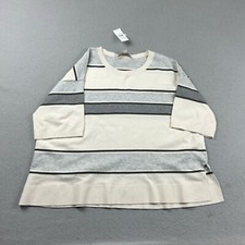 Loft Sweater Womens Large Ivory Striped 3/4 Sleeves Lightweight Pullover NWT