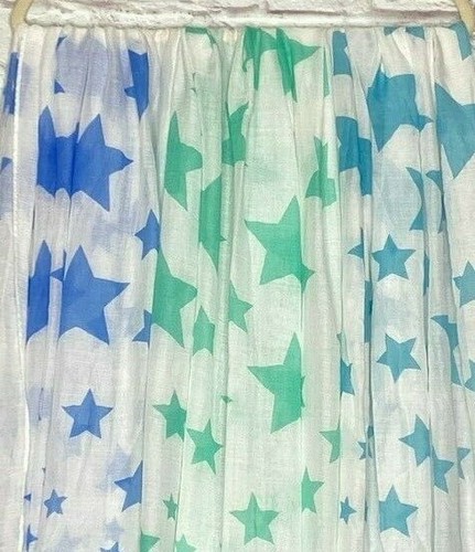 New White Cotton Scattered Stars Scarf Shawl Turquoise Blue Seafoam Green Star