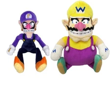 Set Of 2 Super Mario Bros . 10'' Waluigi & 9'' Wario Stuffed Toys Plush Doll