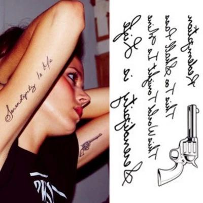 JUSTFOX Temporary Tattoos Gun Design Font Temporary Body Art Adhesive Tattoo