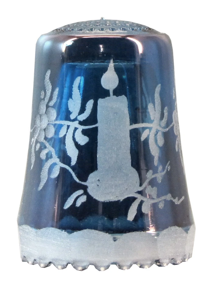 ULLMANNGLASS Crystal Glass Thimble - Blue Chandelier Engraved Candle - AE 745