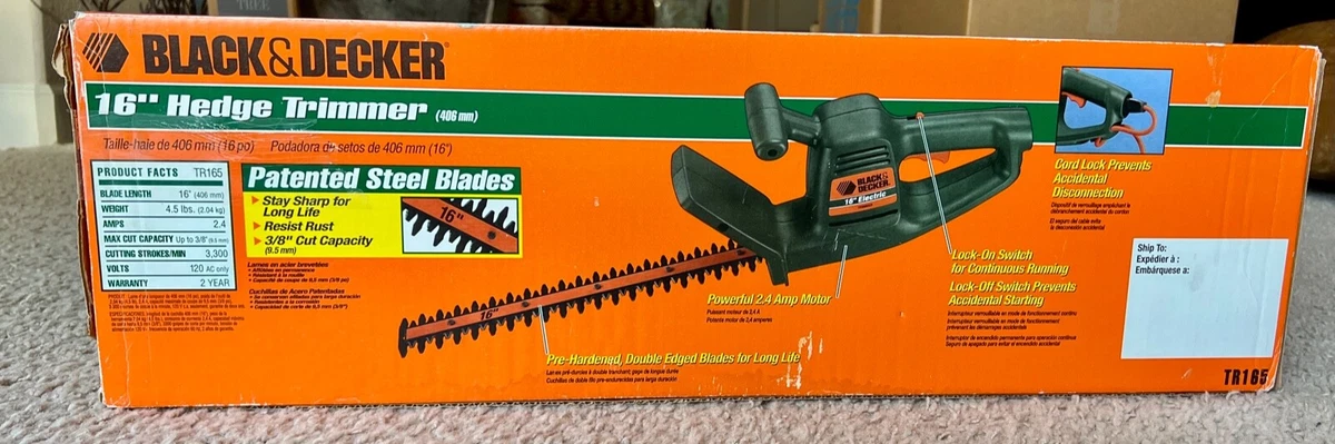 Black & Decker Corded Electric 16” Hedge Trimmer TR165, in box