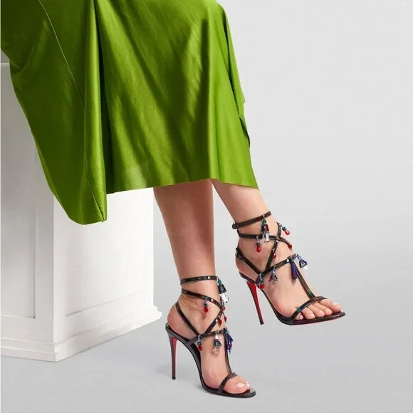 CHRISTIAN LOUBOUTIN Black Bombina Pampilla 100 Sandals SZ IT 39.5