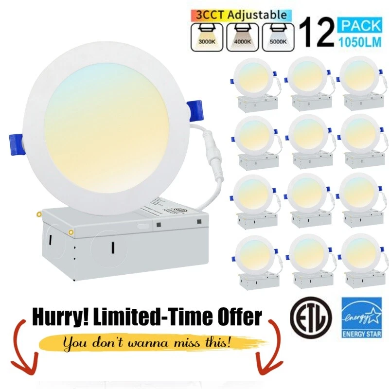 12 Pack Ultra-Thin LED Recessed Lighting 6 Inch Dimmable. with Junction Box
