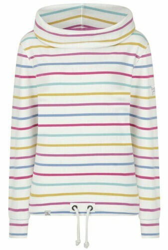 Lazy Jacks Womens Cowl Neck Stripy Sweatshirt 'LJ31' - White / Multicoloured 14 - Picture 1 of 3