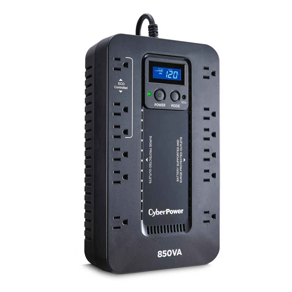 CyberPower 850VA UPS Backup Surge Protector 12 Outlets LCD Eco Mode 510W - Image 4 of 4