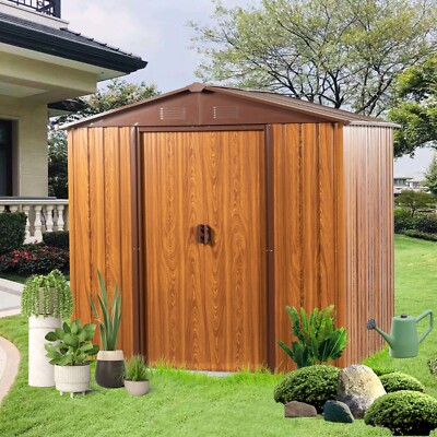6x6 FT Metal Storage Shed Tool Shed with Sliding Doors for Backyard Woodgrain