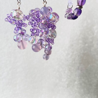 from Japan twig earring amethyst purple beads bubbles style lndividual wedding