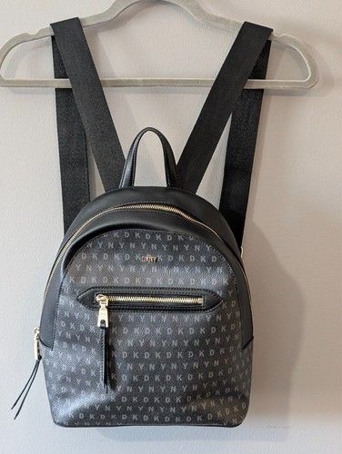 DKNY Chelsea Logo Women's Backpack Faux Leather Black Polyvinyl Y2K Gothic NWOT