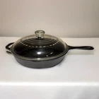 LODGE 8SK Cast Iron Skillet 10" With Domed Glass Lid C-3 Pour Spouts Vintage