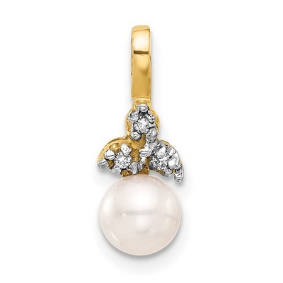Anhänger 14K Gold 6-7mm Runde Weiße Süßwasserzuchtperlen & 0,03ctw Diamant